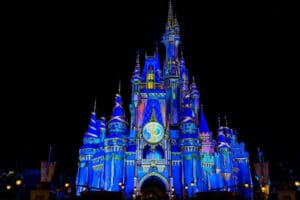 Cinderella Castle with night projections for the 50th celebration- Credit Source russell102 - stock.adobe.com